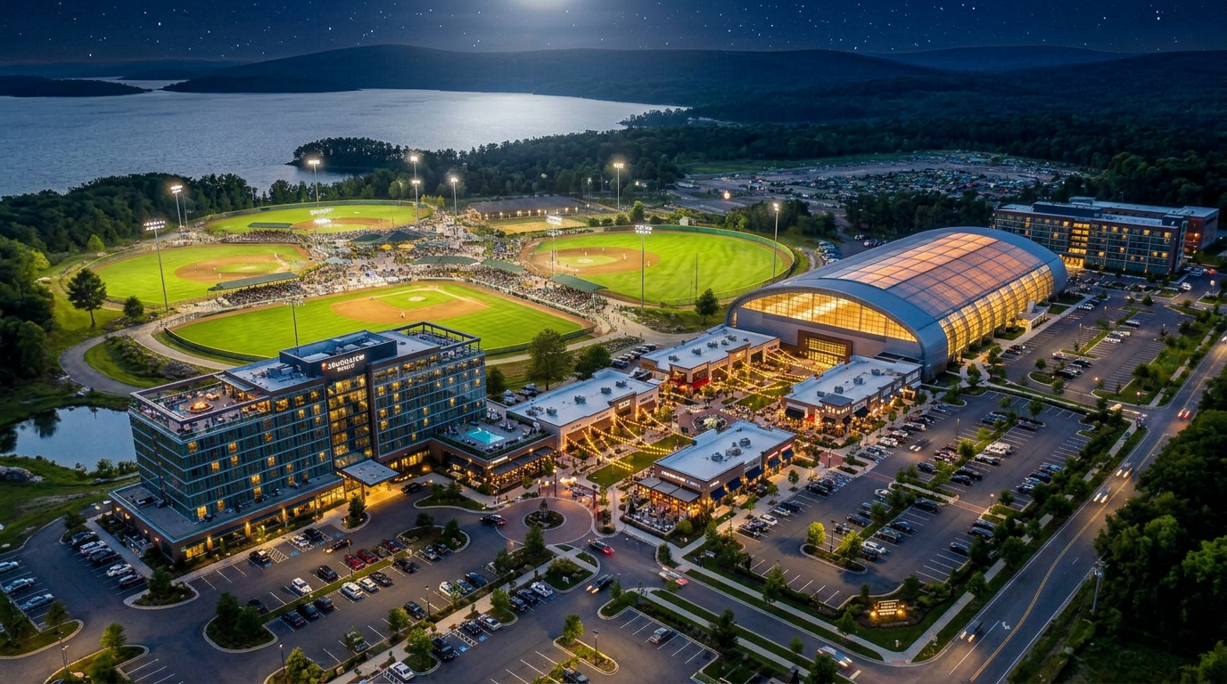 Ballparks National master plan lit up at night