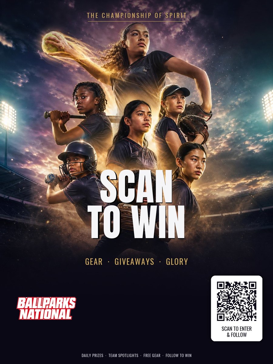 Scan to Win — Ballparks National blockbuster movie poster with QR code