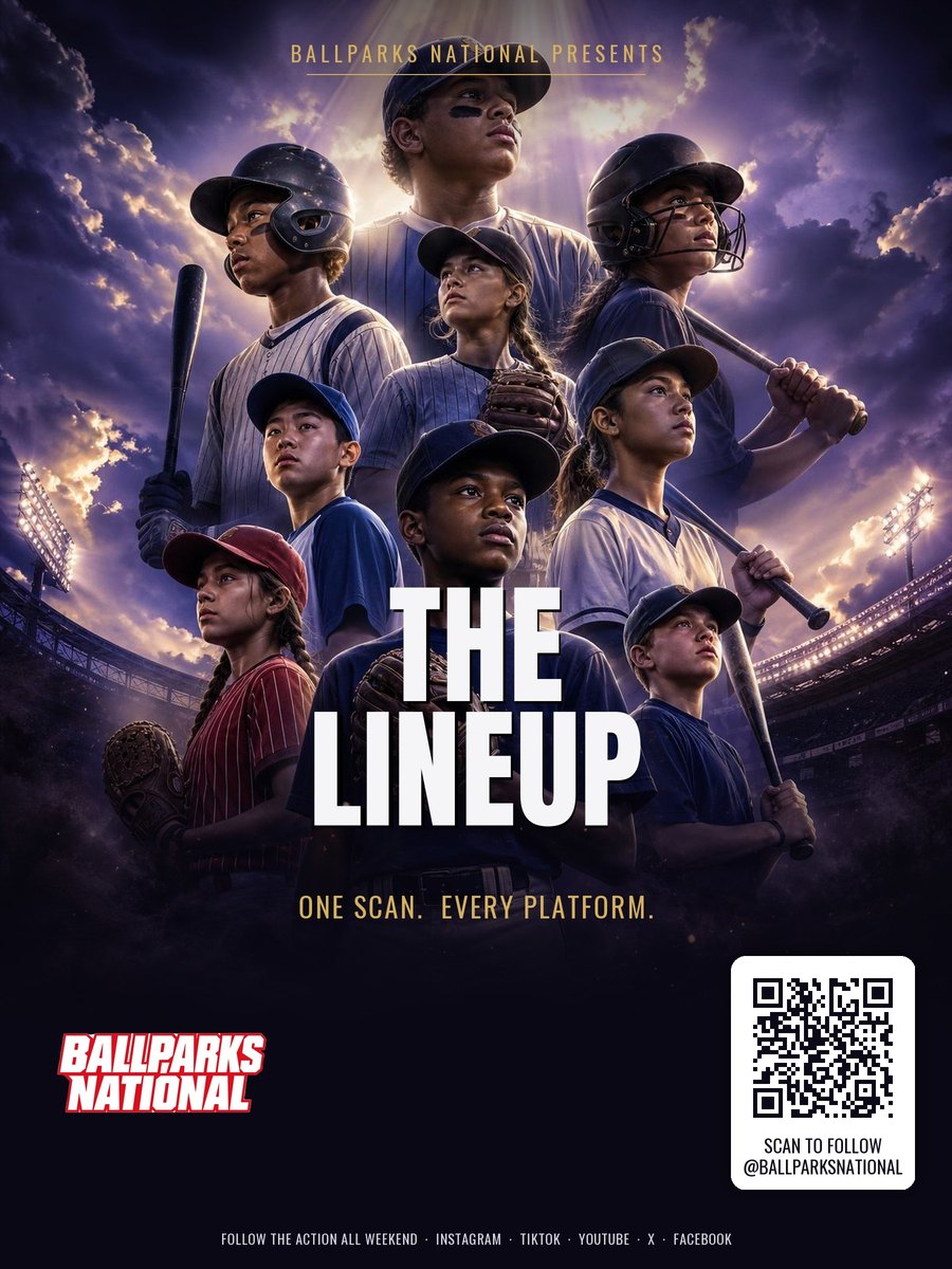 The Lineup — Ballparks National blockbuster movie poster with QR code