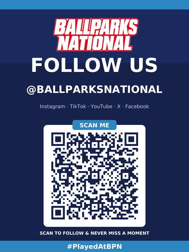 Follow Us @BallParksNational — Ballparks National QR poster