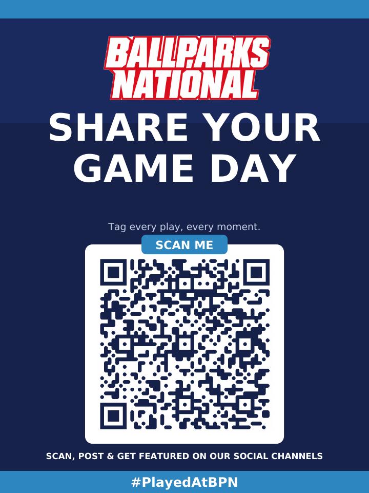 Share Your Game Day — Ballparks National QR poster