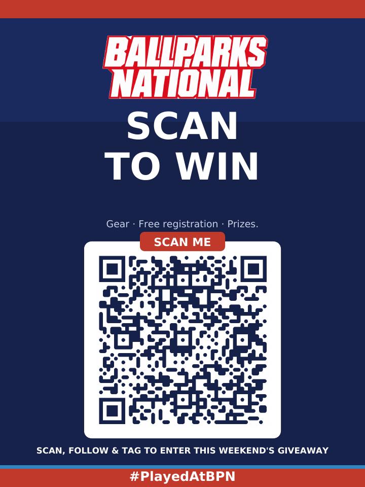 Scan to Win — Ballparks National QR poster
