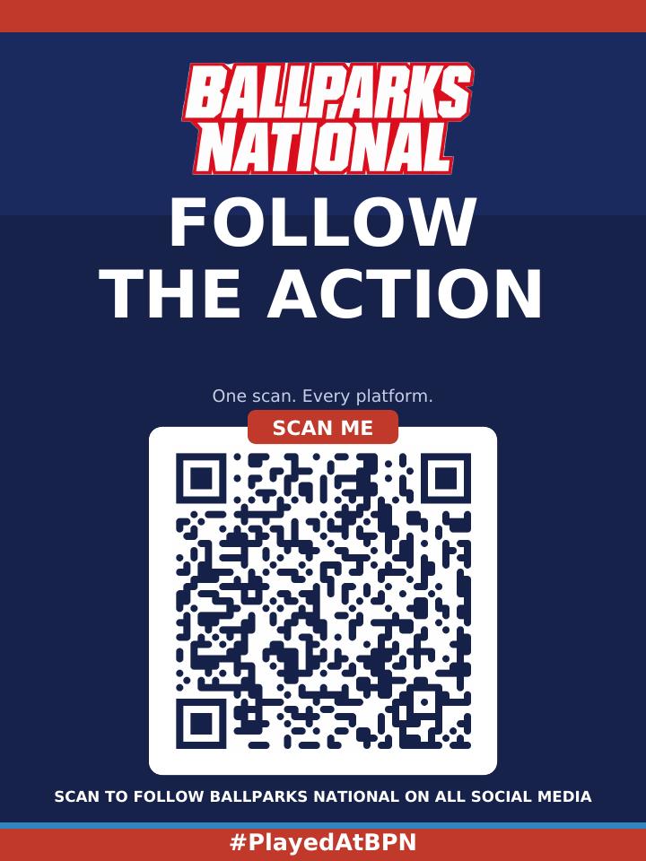 Follow the Action — Ballparks National QR poster